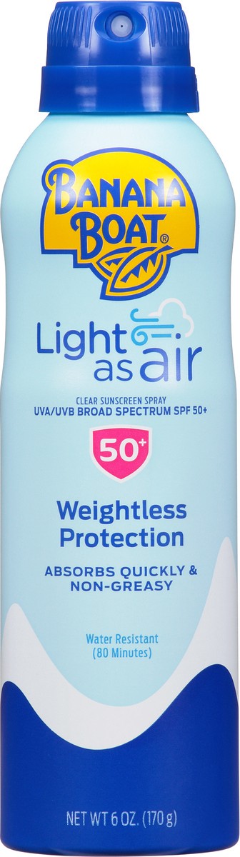 slide 1 of 8, Banana Boat Light as Air UVA/UVB Broad Spectrum SPF 50+ Weightless Protection Clear Sunscreen Spray 6 oz, 6 oz