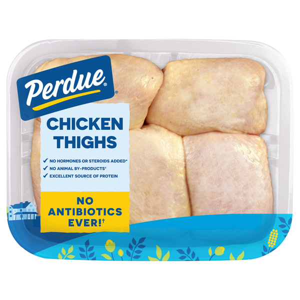 slide 1 of 1, Perdue Cage Free Bone-In Chicken Thighs Fresh, per lb