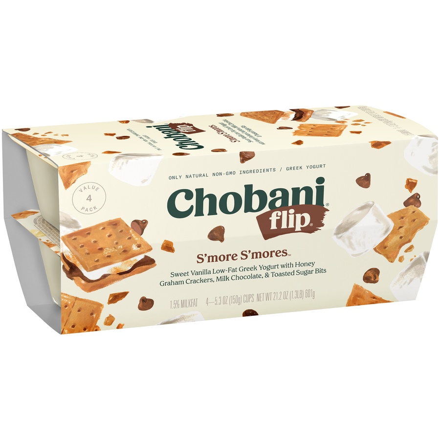 slide 2 of 8, Chobani Flip Low-Fat Chocolate S'more S'mores Greek Yogurt - 4ct/4.5oz Cups, 4 ct; 4.5 oz