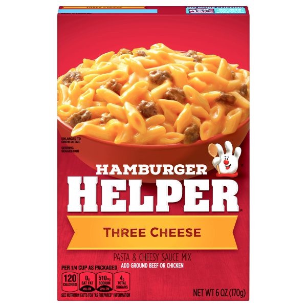 slide 1 of 9, Hamburger Helper, Three Cheese, 6 oz box, 6 oz