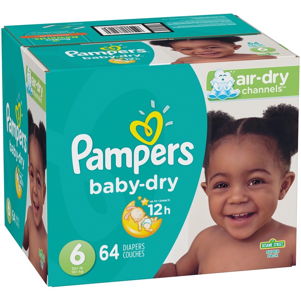 slide 2 of 3, Pampers Baby Dry Diapers, Size 6, 35+ lbs, 64 Count, Absorbent Disposable Diapers, 64 ct