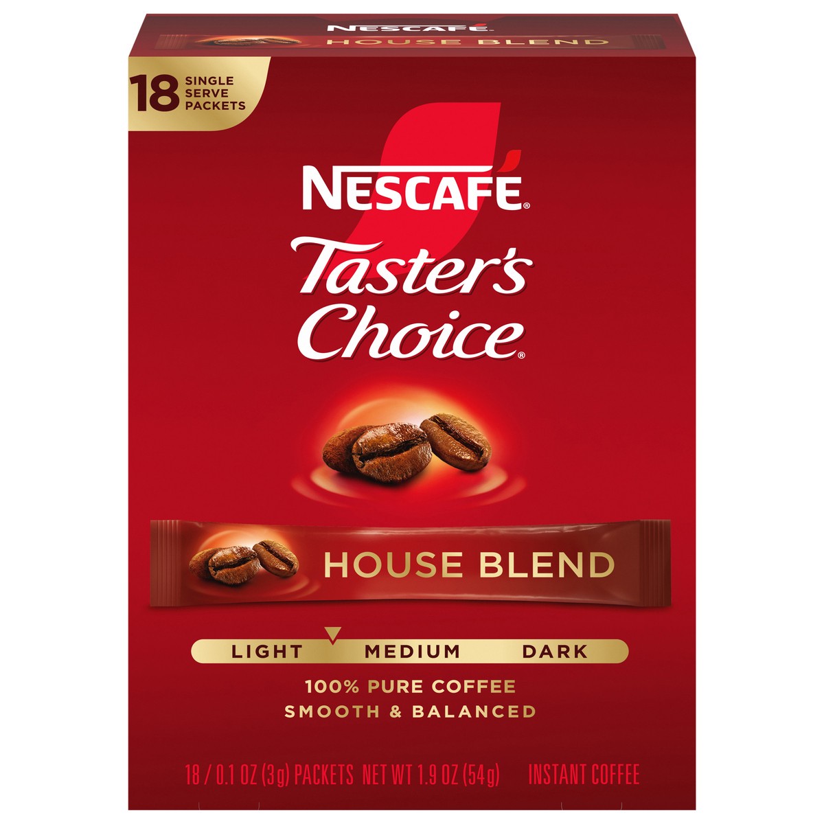 slide 1 of 4, Nescafé Taster's Choice Instant House Blend Coffee 18 - 0.1 oz Single Serve Packets, 18 ct