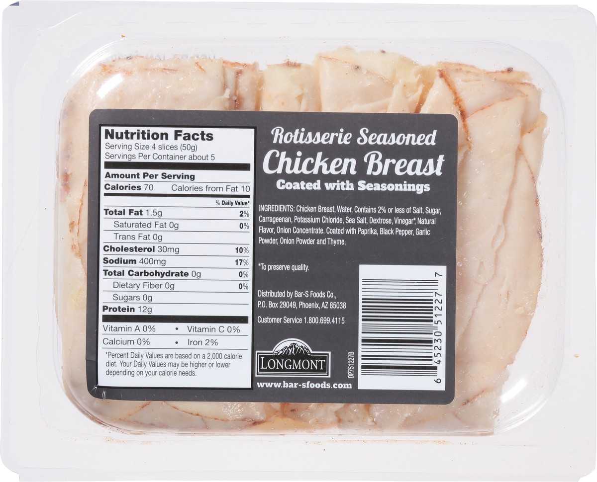 slide 4 of 13, Longmont Seasoned Rotisserie Chicken Breast 9 oz, 9 oz