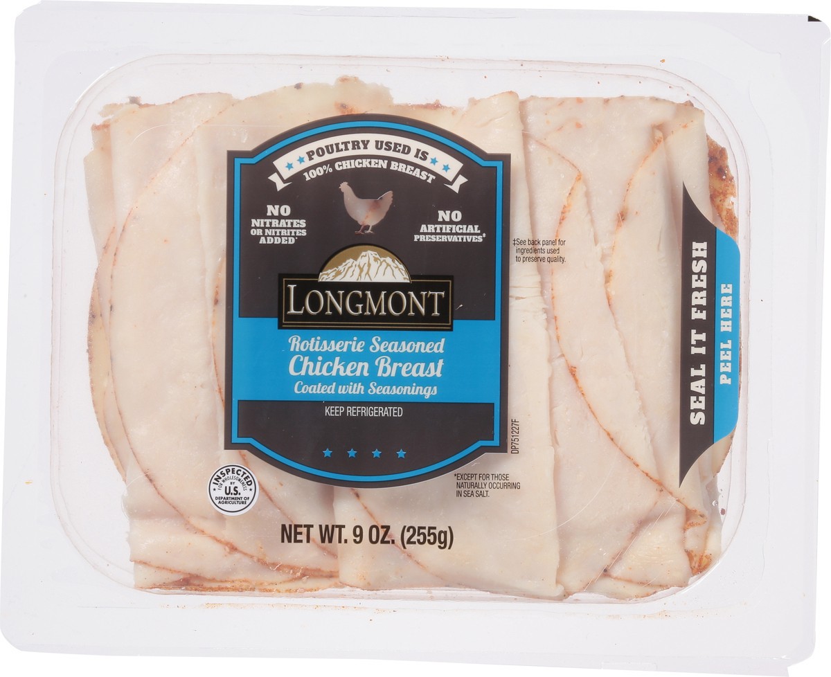 slide 6 of 13, Longmont Seasoned Rotisserie Chicken Breast 9 oz, 9 oz