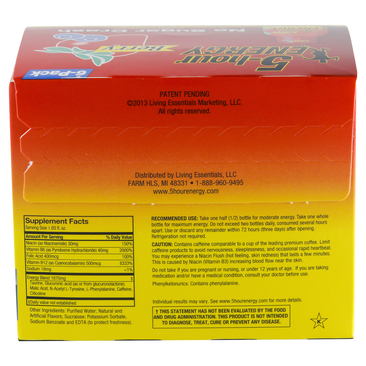 slide 3 of 6, 5-hour ENERGY, Regular Strength, Berry, 6 Pack, 1.93 oz., 1.93 fl oz