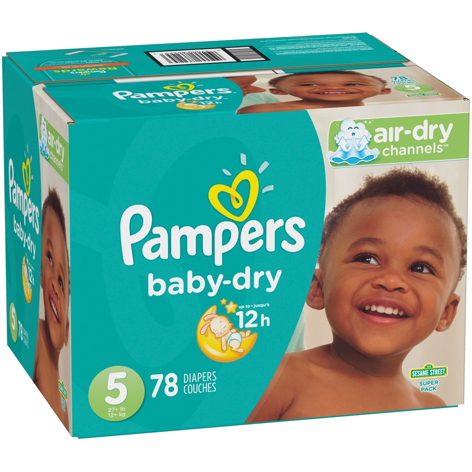 slide 2 of 3, Pampers Baby Dry Diapers, Size 5, 27+ lbs, 78 Count, Absorbent Disposable Diapers, 78 ct