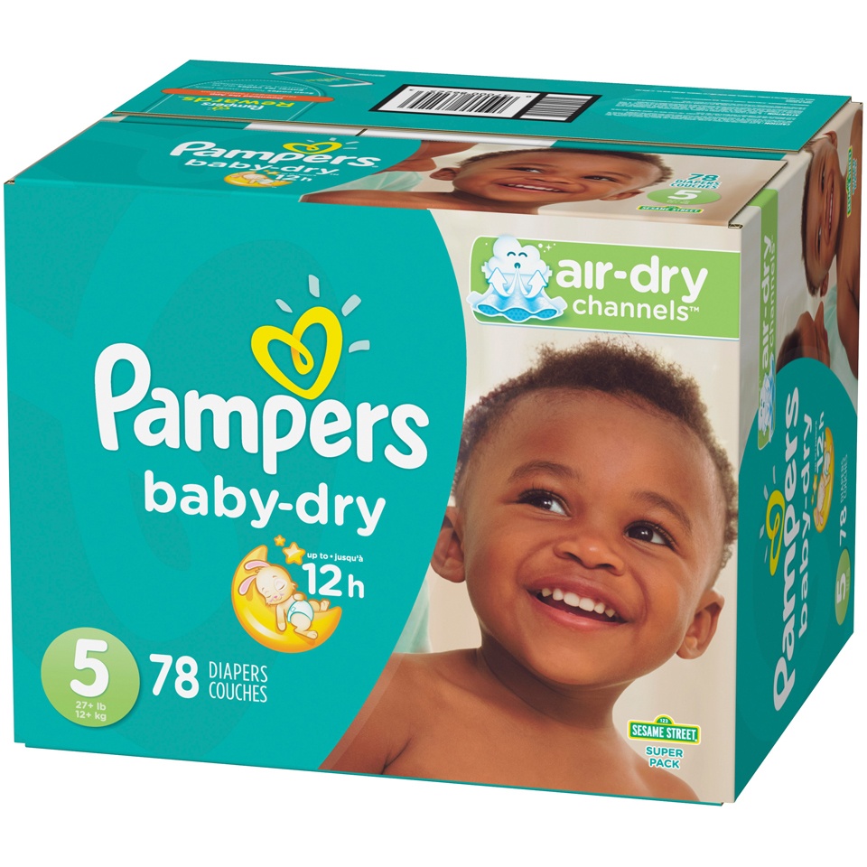 slide 3 of 3, Pampers Baby Dry Diapers, Size 5, 27+ lbs, 78 Count, Absorbent Disposable Diapers, 78 ct
