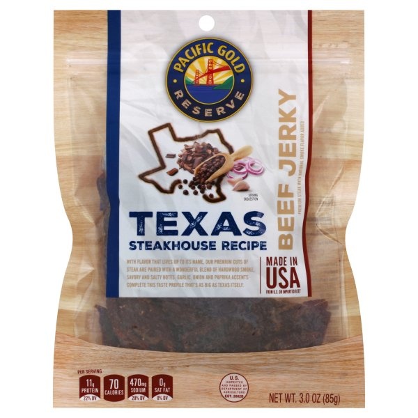 slide 1 of 1, Pacific Gold Texas Steakhouse Beef Jerky, 3 oz