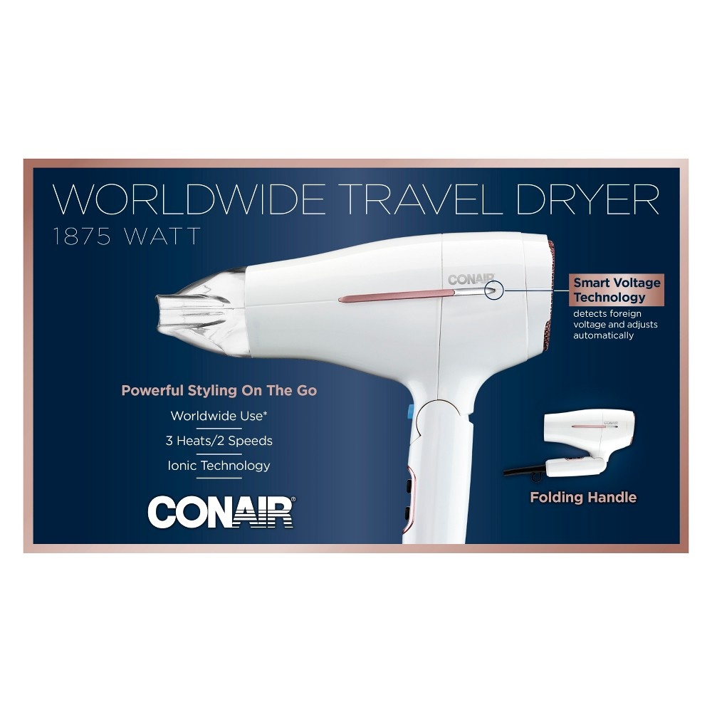 slide 7 of 7, Conair Worldwide Travel Hair Dryer - White, 1 ct