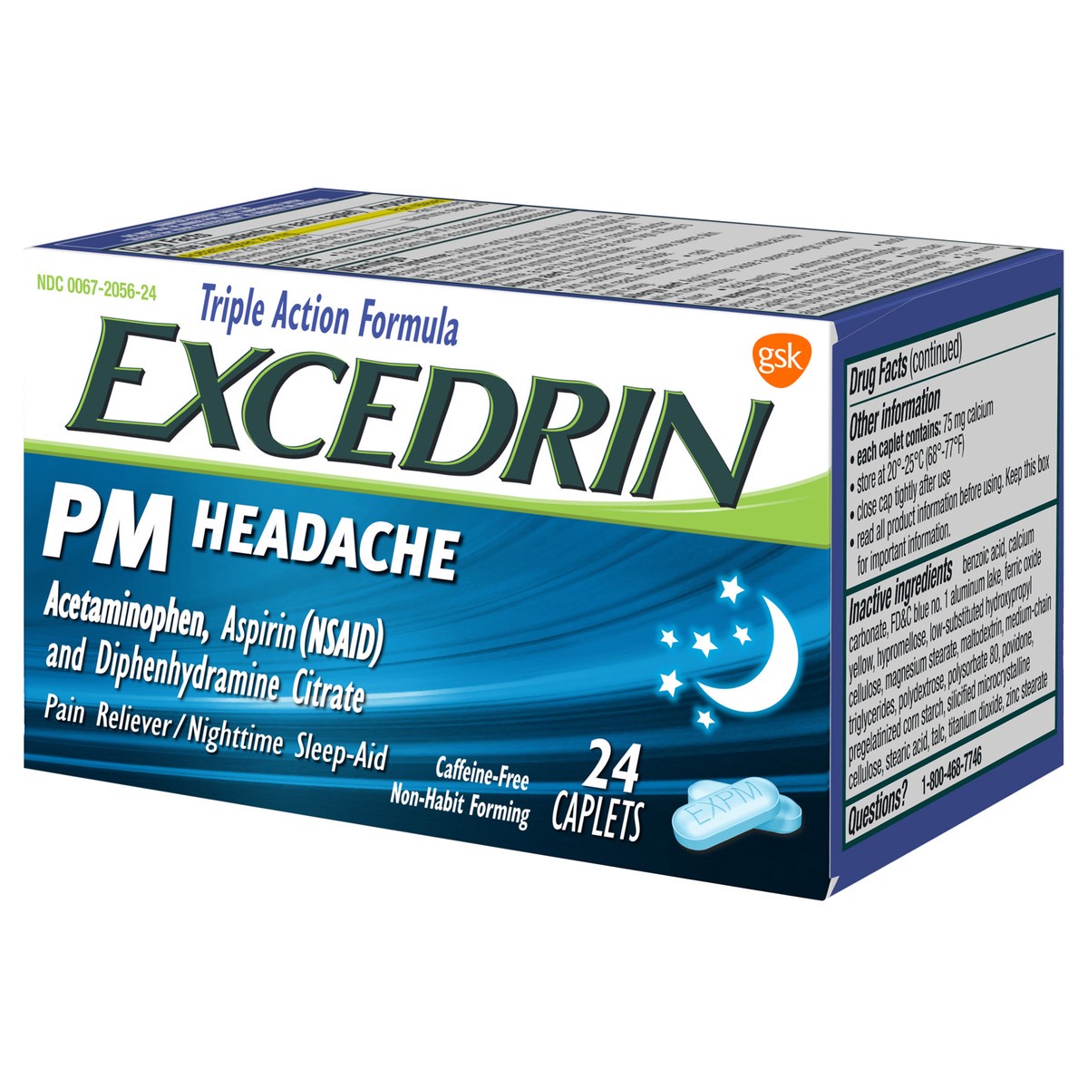 slide 2 of 8, Excedrin Pain Reliever/Nighttime Sleep-Aid, Triple Action Formula, Caplets, 24 Each, 24 ct