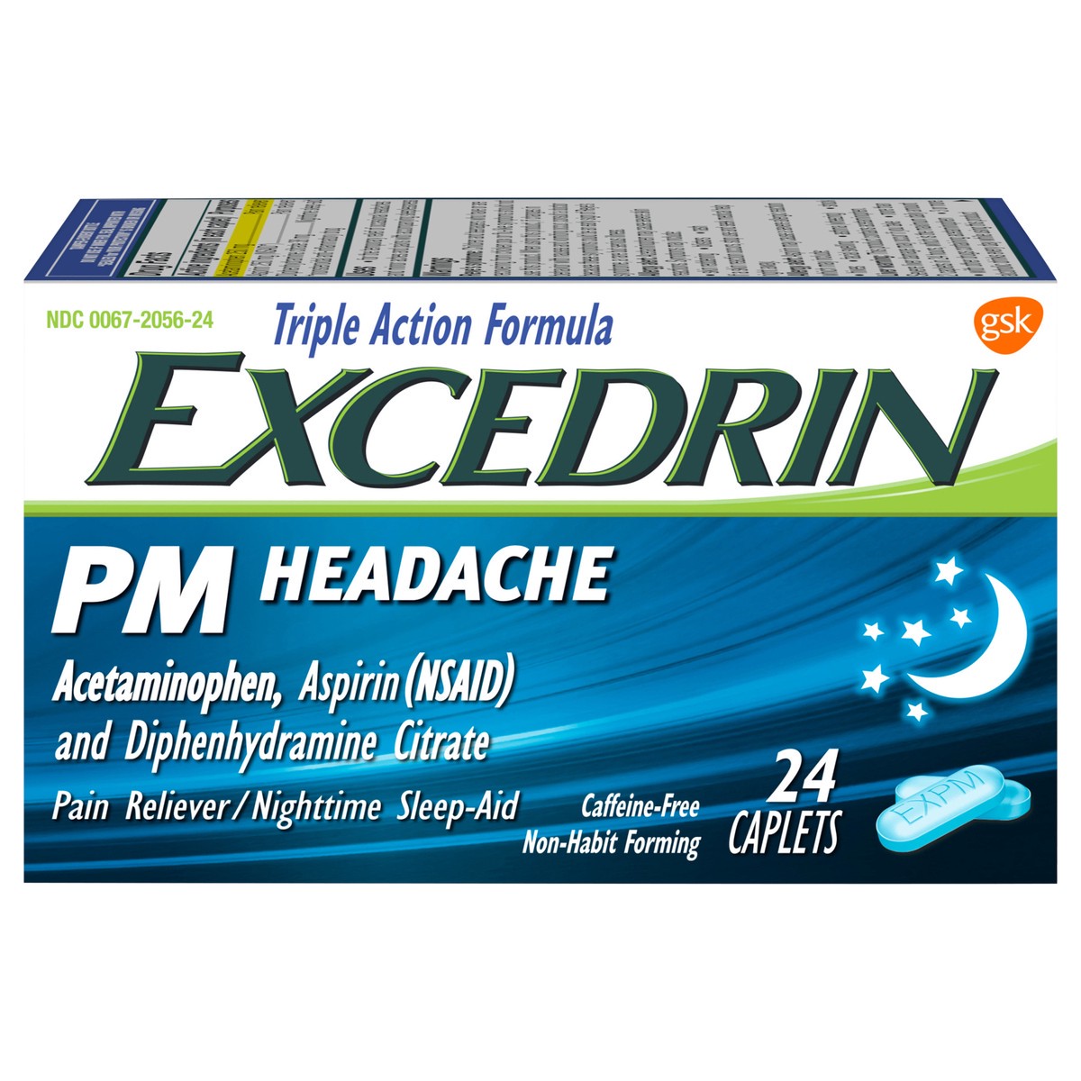 slide 1 of 8, Excedrin Pain Reliever/Nighttime Sleep-Aid, Triple Action Formula, Caplets, 24 Each, 24 ct