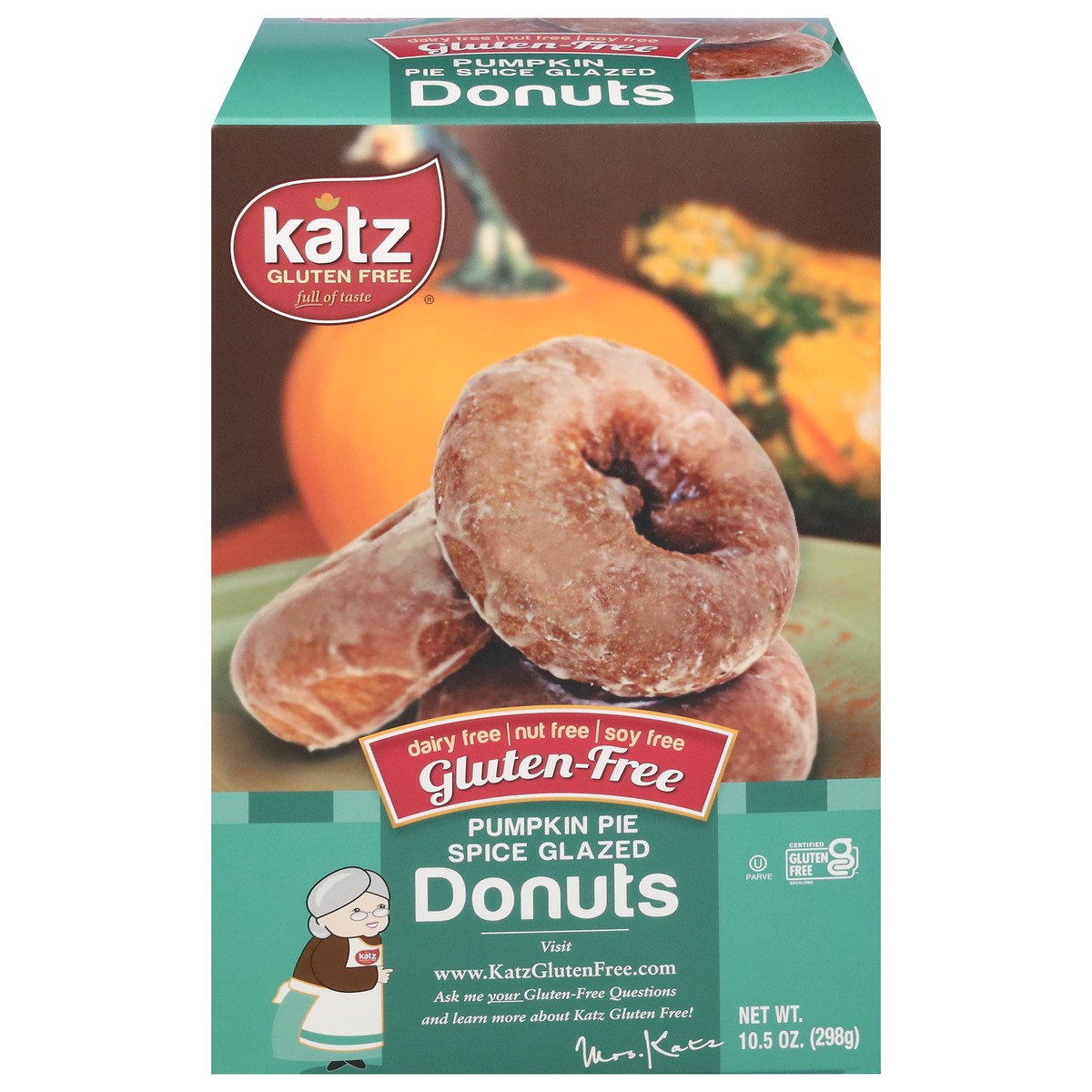 slide 1 of 4, Katz Gluten Free Pumpkin Pie Spice Glazed Donuts 10.5 oz, 10.5 oz