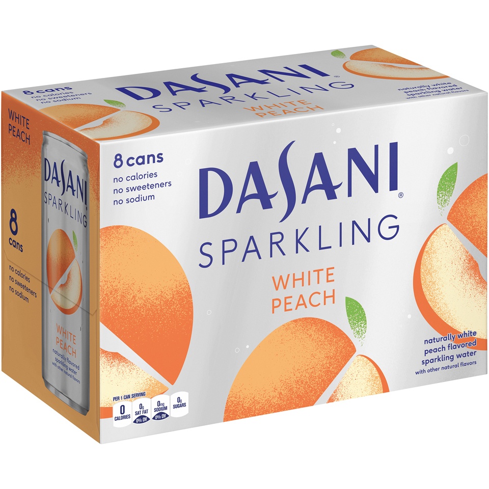 slide 3 of 3, Dasani Sparkling White Peach, 8 ct; 12 fl oz