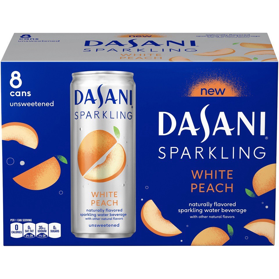 slide 1 of 3, Dasani Sparkling White Peach, 8 ct; 12 fl oz