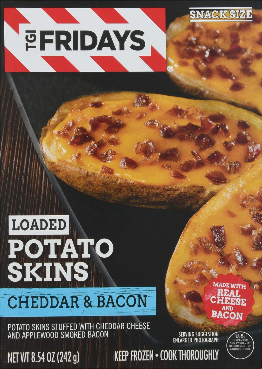 slide 9 of 11, TGI Fridays Loaded Cheddar & Bacon Potato Skins Frozen Snacks, 8.5 oz Box, 7.6 oz