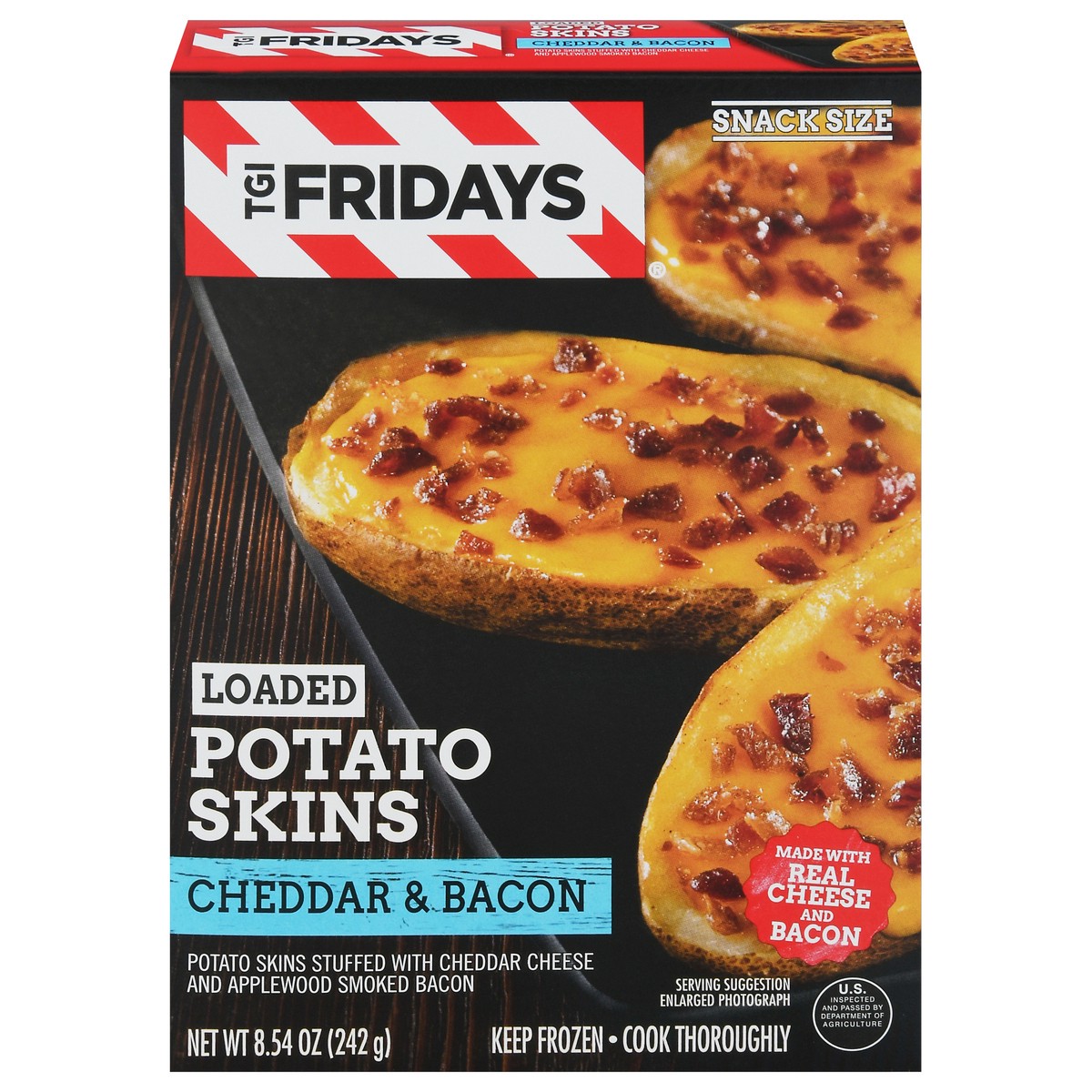 slide 6 of 11, TGI Fridays Loaded Cheddar & Bacon Potato Skins Frozen Snacks, 8.5 oz Box, 7.6 oz