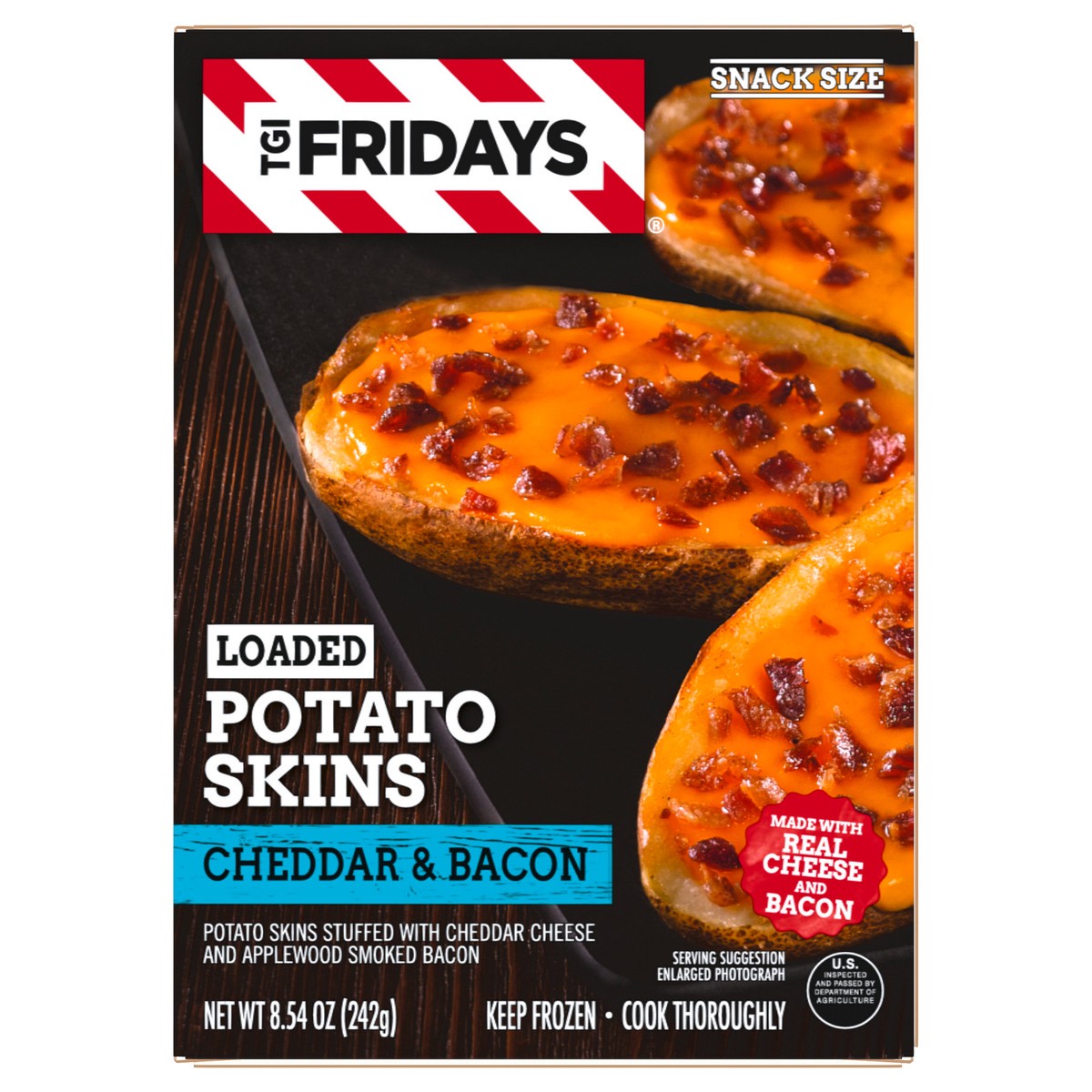 slide 1 of 11, TGI Fridays Loaded Cheddar & Bacon Potato Skins Frozen Snacks, 8.5 oz Box, 7.6 oz