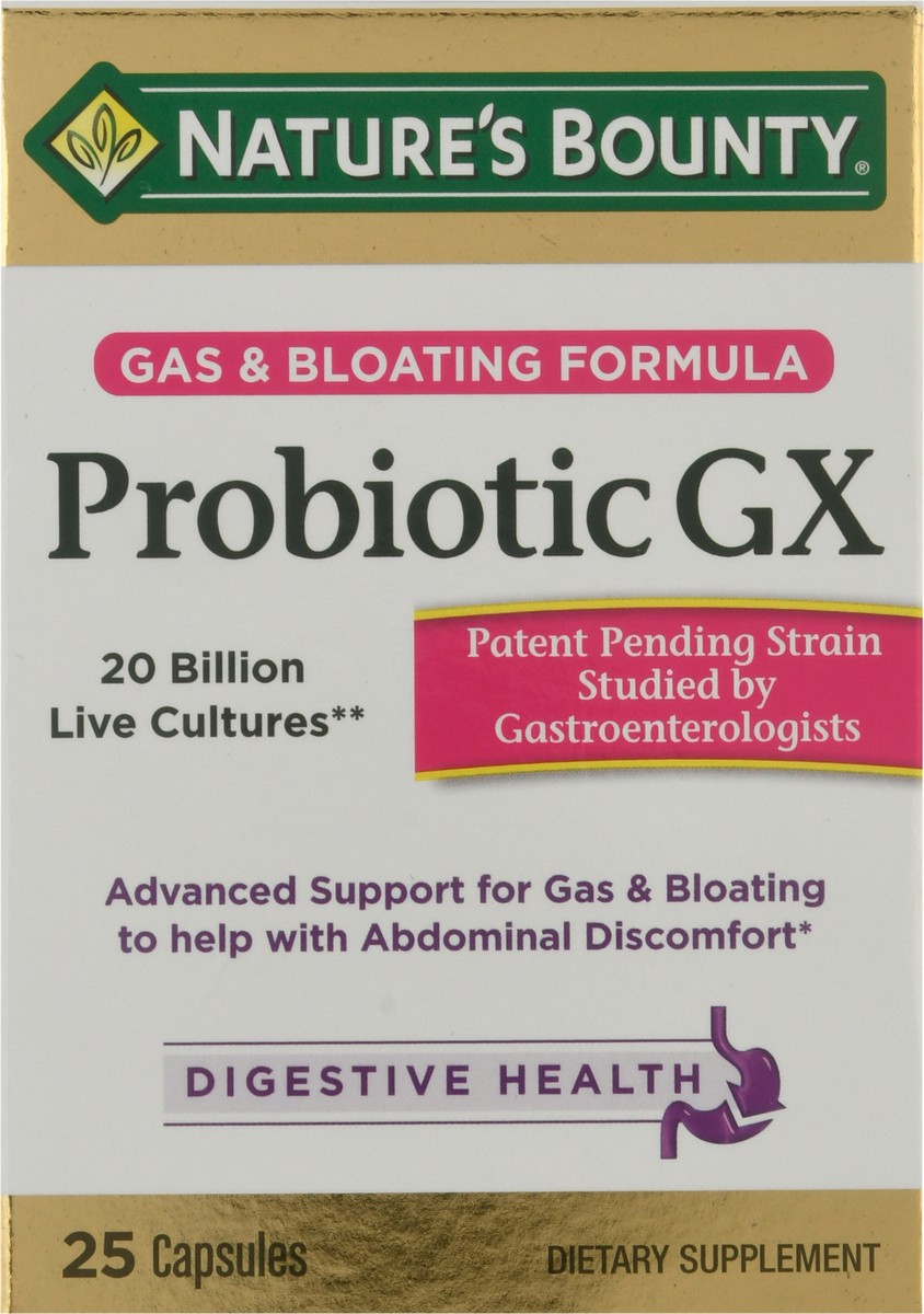 slide 1 of 13, Nature's Bounty Dietary Supplement, Probiotic GX, Gas & Bloating Formula, Digestive Health, Capsules, 25 Each, 25 ct