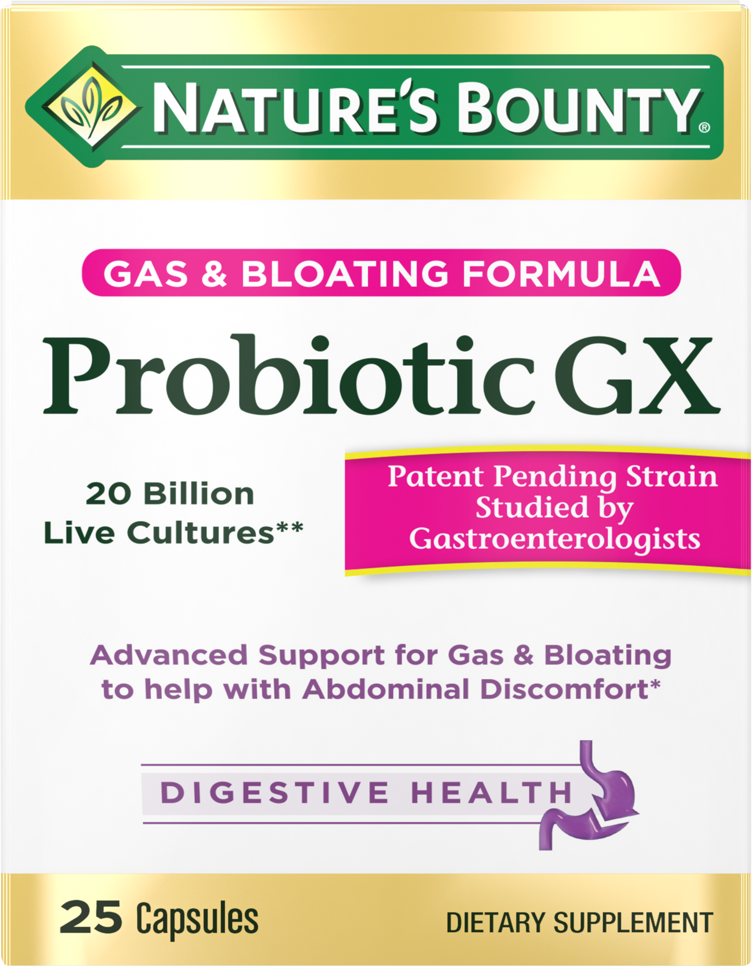slide 1 of 13, Nature's Bounty Probiotic GX, Gas and Bloating Capsules, 20 Billion Live CFU, 25 ct