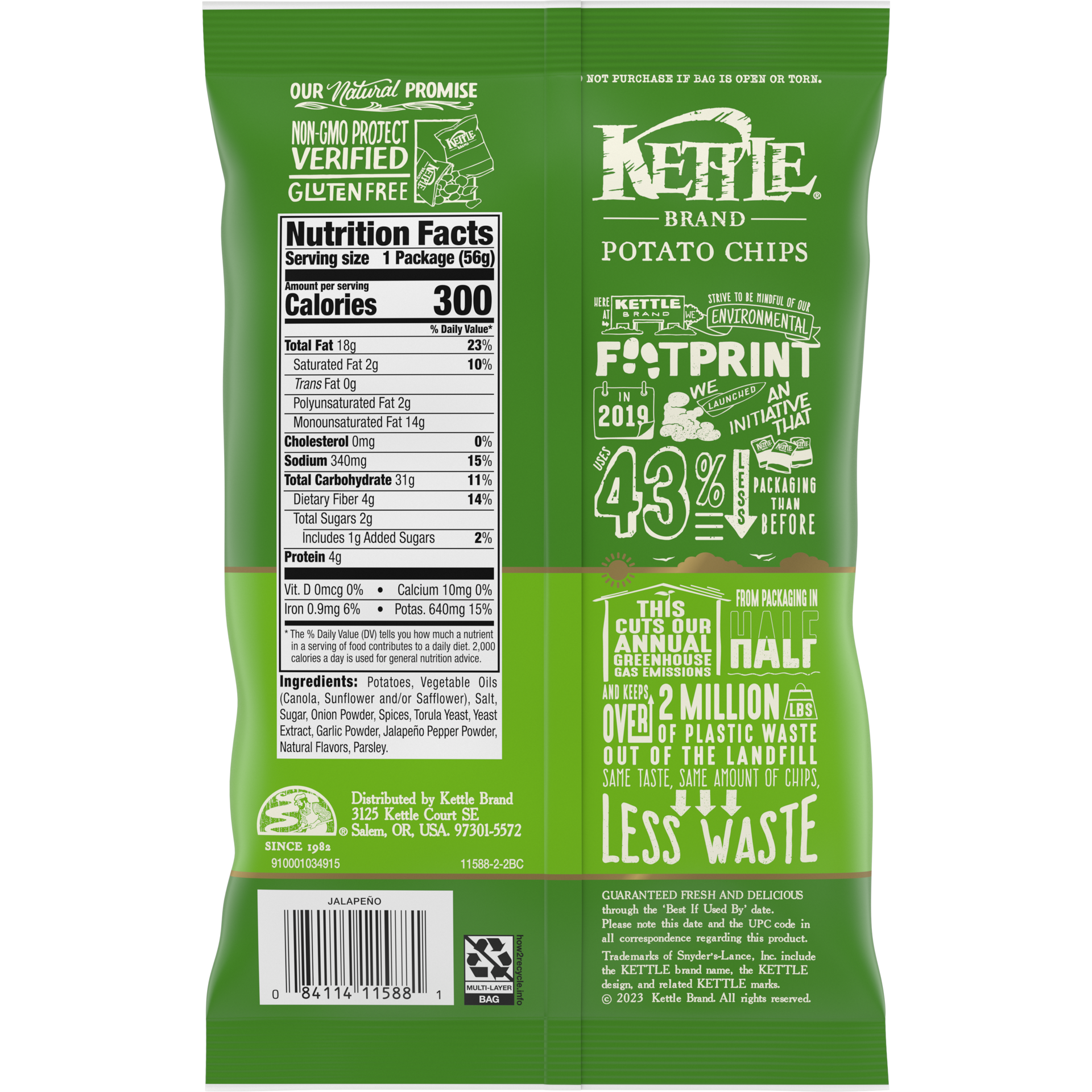 slide 4 of 5, Kettle Brand Potato Chips, Jalapeno Kettle Chips, Snack Bag, 2 Oz, 2 oz