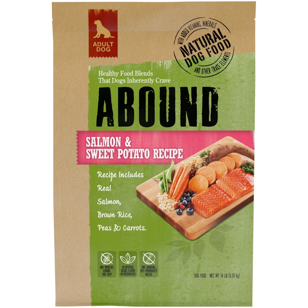 slide 1 of 1, Abound Salmon & Sweet Potato Recipe Adult Dry Dog Food, 14 lb