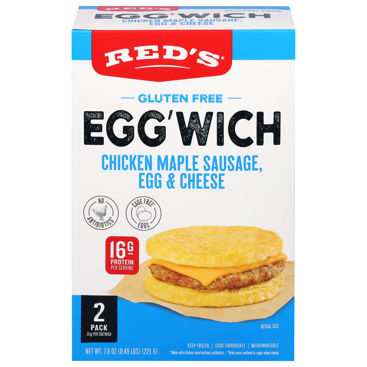 slide 1 of 16, Red's Chicken Maple Sausage Egg'Wich 2pk, 2 ct