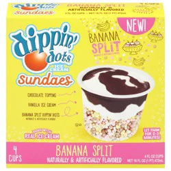 Dippin' Dots Banana Split Ice Cream Sundaes, 4 - 4 fl oz Cups