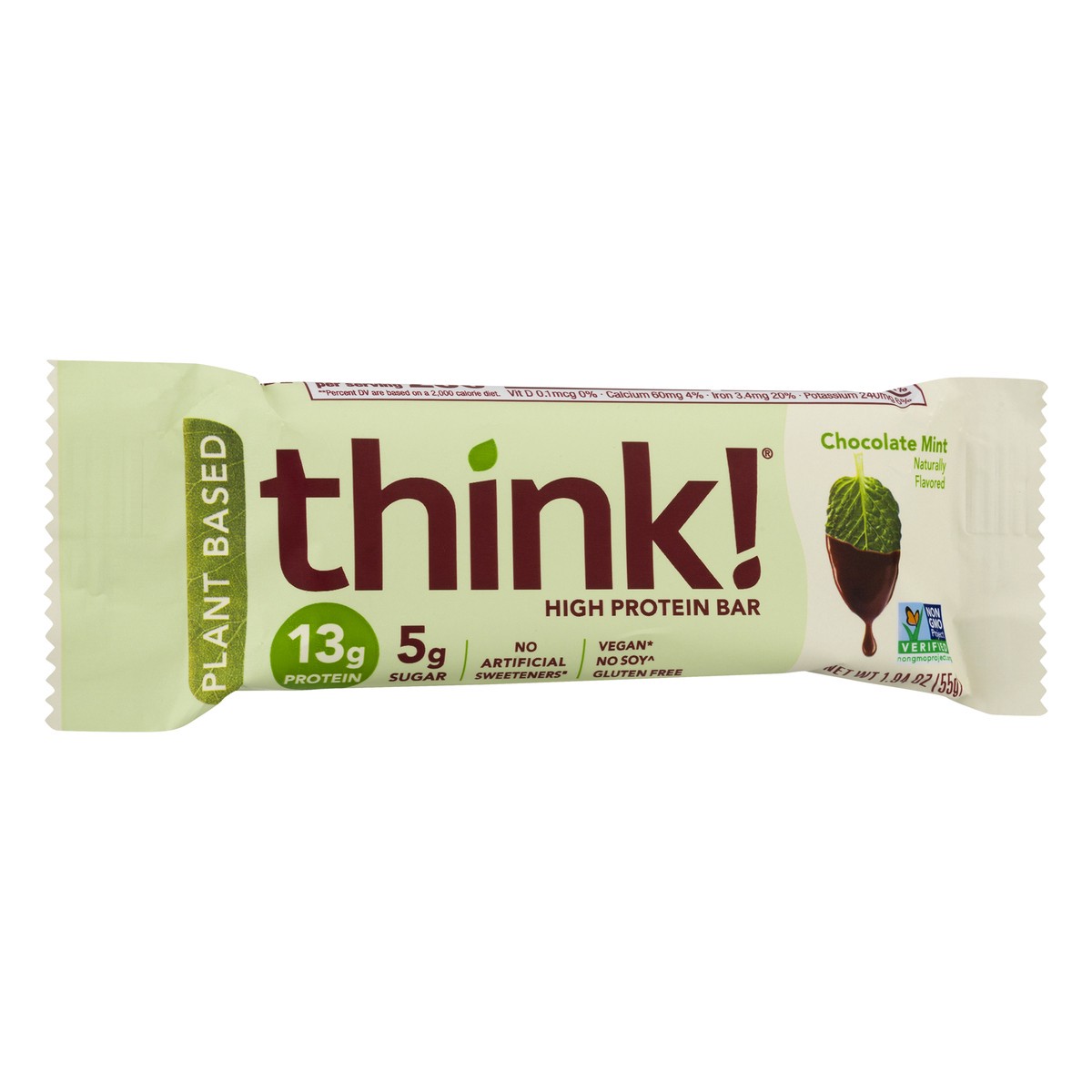 slide 5 of 10, thinkThin Plant Based High Protein Chocolate Mint Bar, 1.94 oz