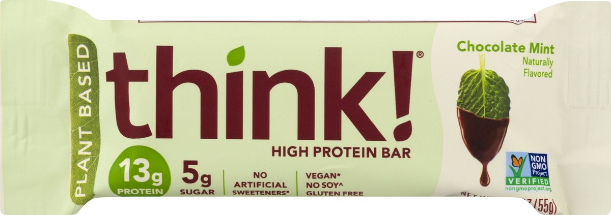 slide 9 of 10, thinkThin Plant Based High Protein Chocolate Mint Bar, 1.94 oz