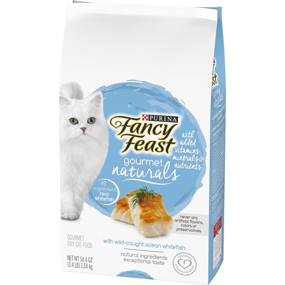 slide 3 of 9, Fancy Feast Gourmet Naturals with Wild-Caught Ocean Whitefish Dry Cat Food, 54.4 oz