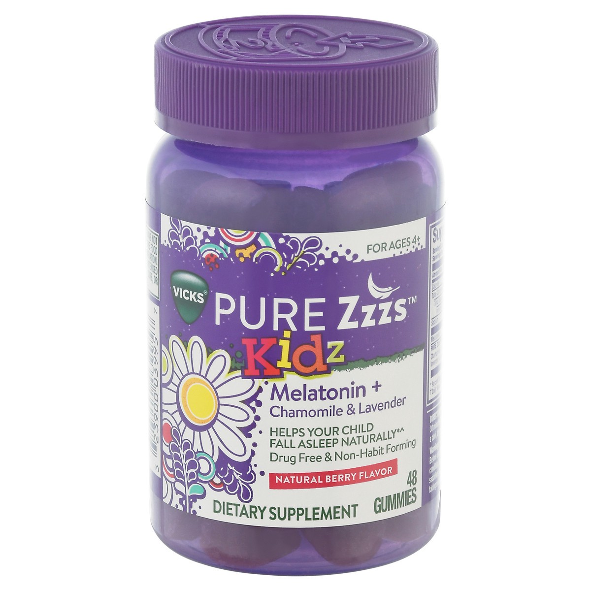slide 4 of 4, Vicks Pure Zzzs Kidz Gummies Natural Berry Flavor Melatonin + Chamomile & Lavender 48 ea, 48 ct