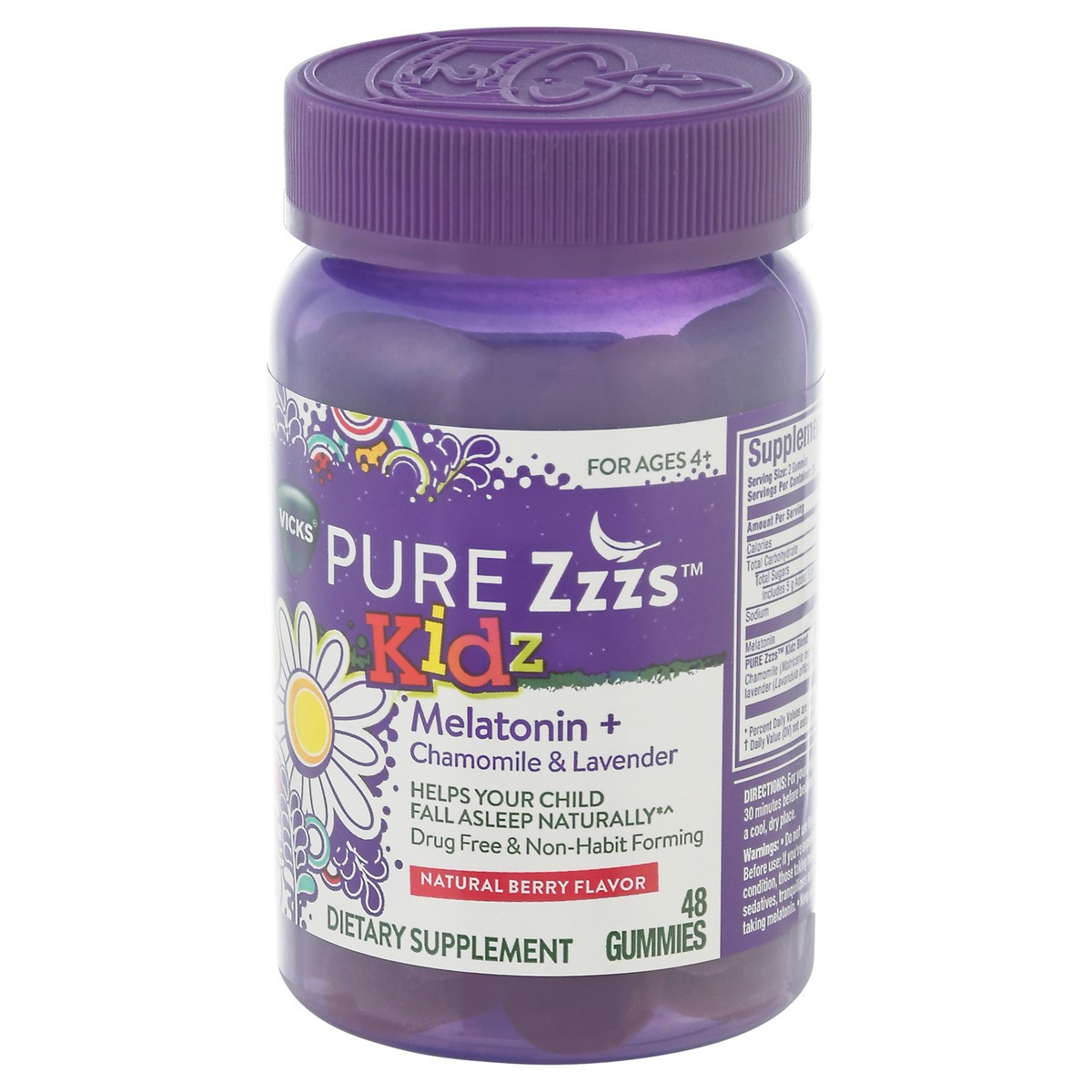 slide 3 of 4, Vicks Pure Zzzs Kidz Gummies Natural Berry Flavor Melatonin + Chamomile & Lavender 48 ea, 48 ct