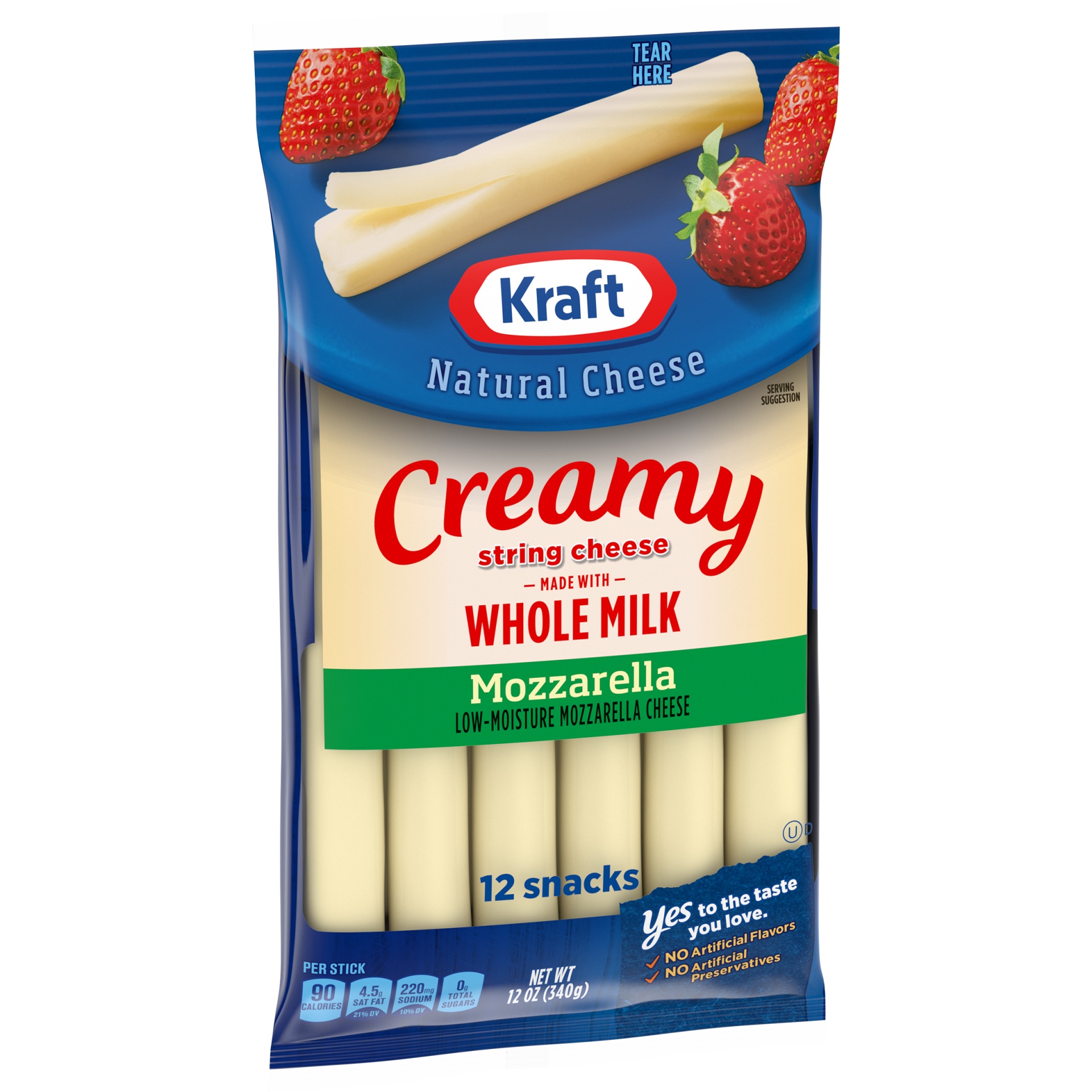 Kraft Creamy String Cheese Mozzarella Cheese Snacks with Whole Milk