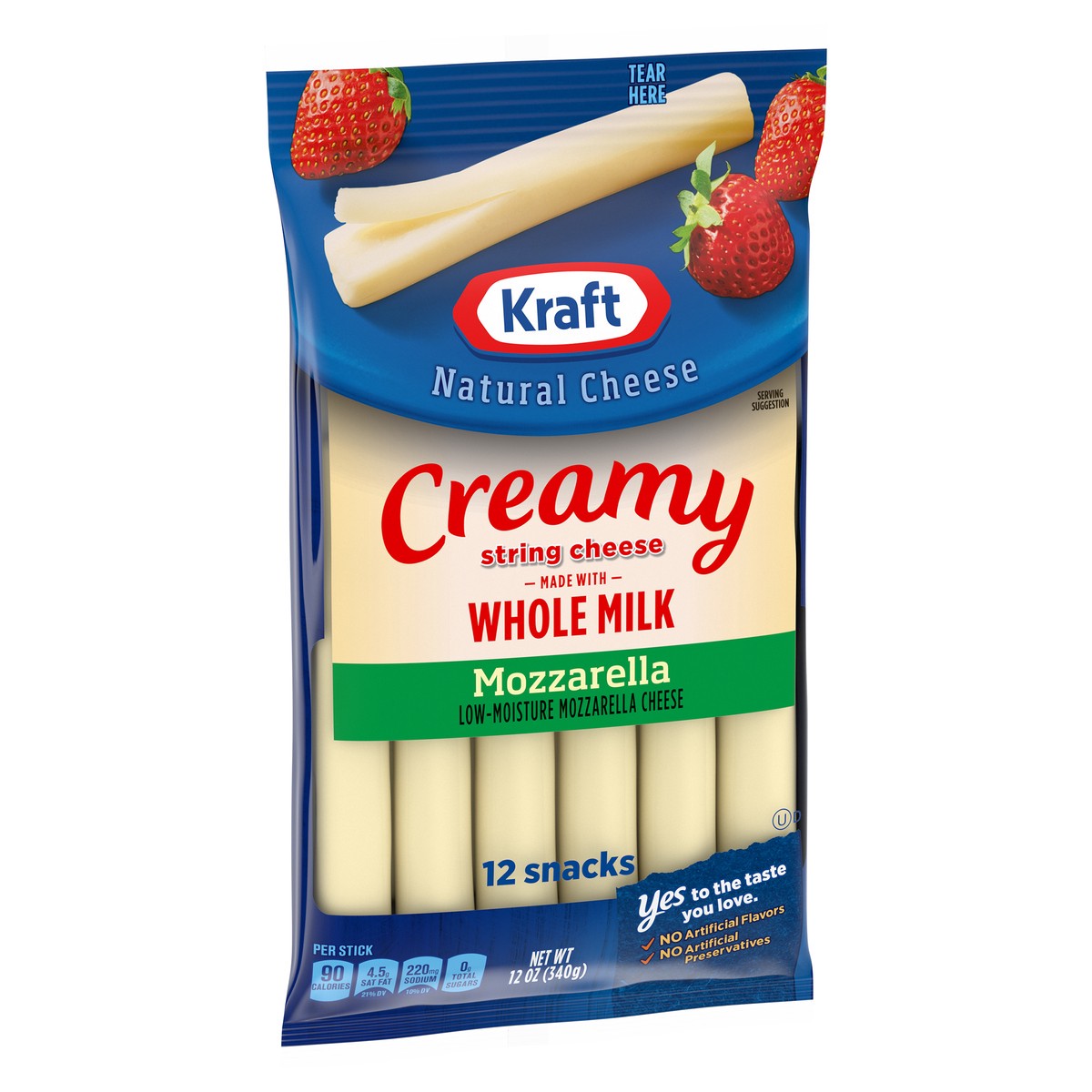 slide 8 of 9, Kraft Creamy String Cheese Mozzarella Cheese Snacks with Whole Milk, 12 ct Sticks, 12 ct