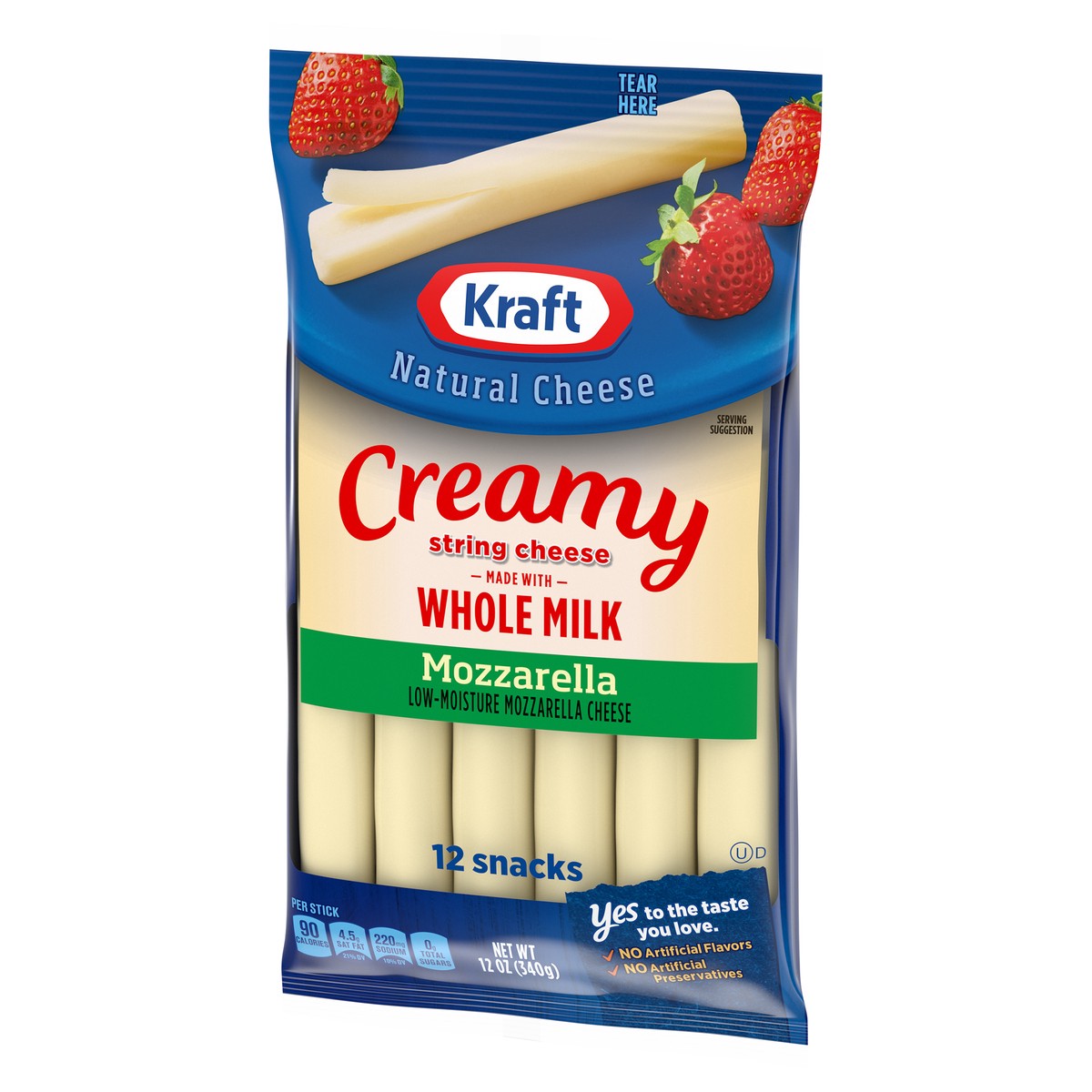 slide 3 of 9, Kraft Creamy String Cheese Mozzarella Cheese Snacks with Whole Milk, 12 ct Sticks, 12 ct