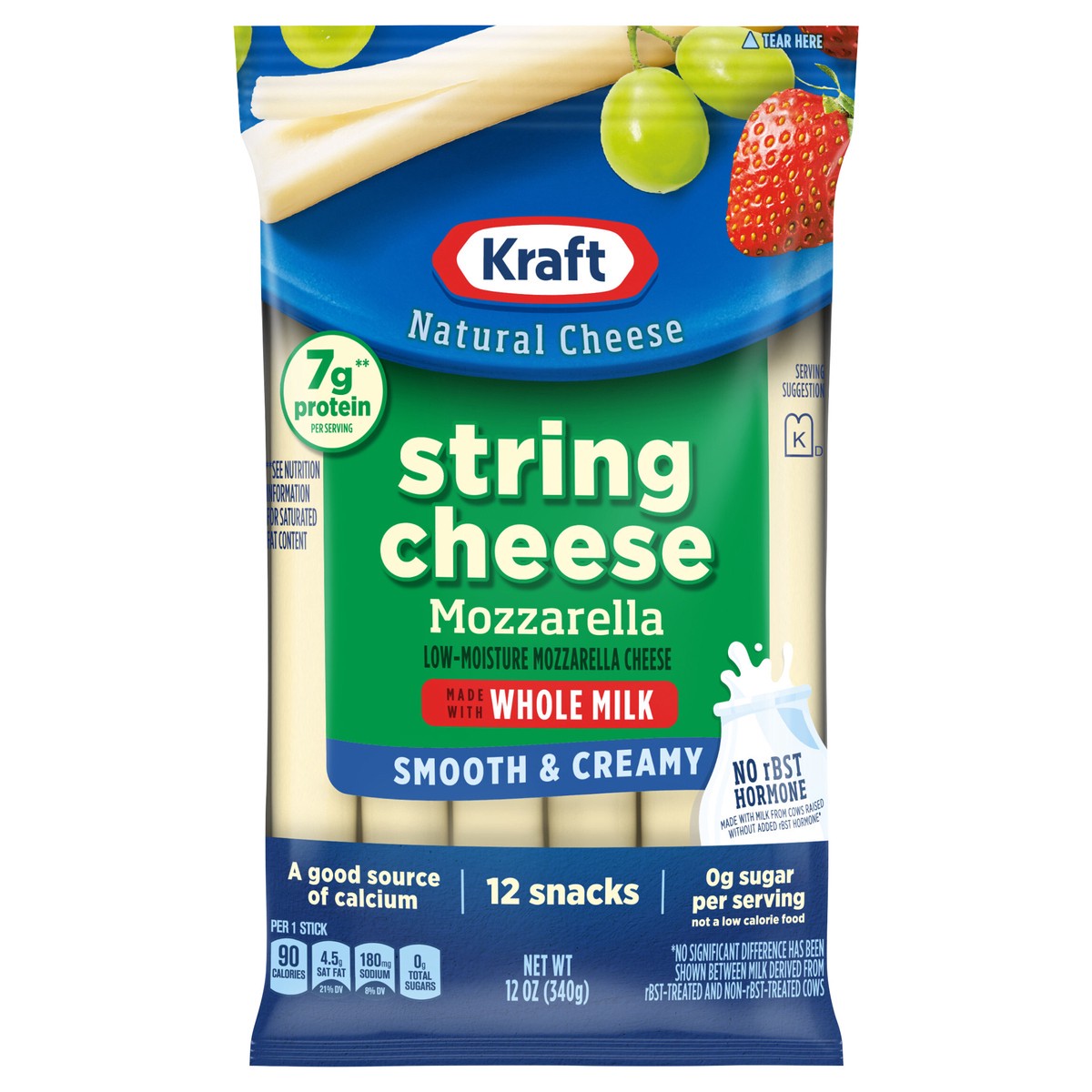 slide 1 of 9, Kraft Creamy String Cheese Mozzarella Cheese Snacks with Whole Milk, 12 ct Sticks, 12 ct