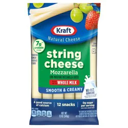 Kraft Creamy String Cheese Mozzarella Cheese Snacks with Whole Milk, 12 ct Sticks
