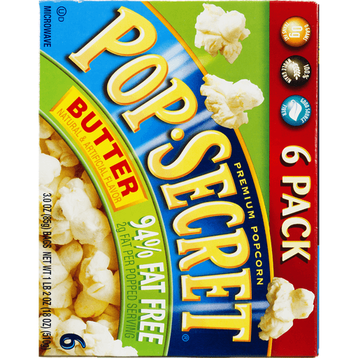 slide 7 of 9, Pop-Secret Buttered 94% Fat Free Popcorn, 6 ct