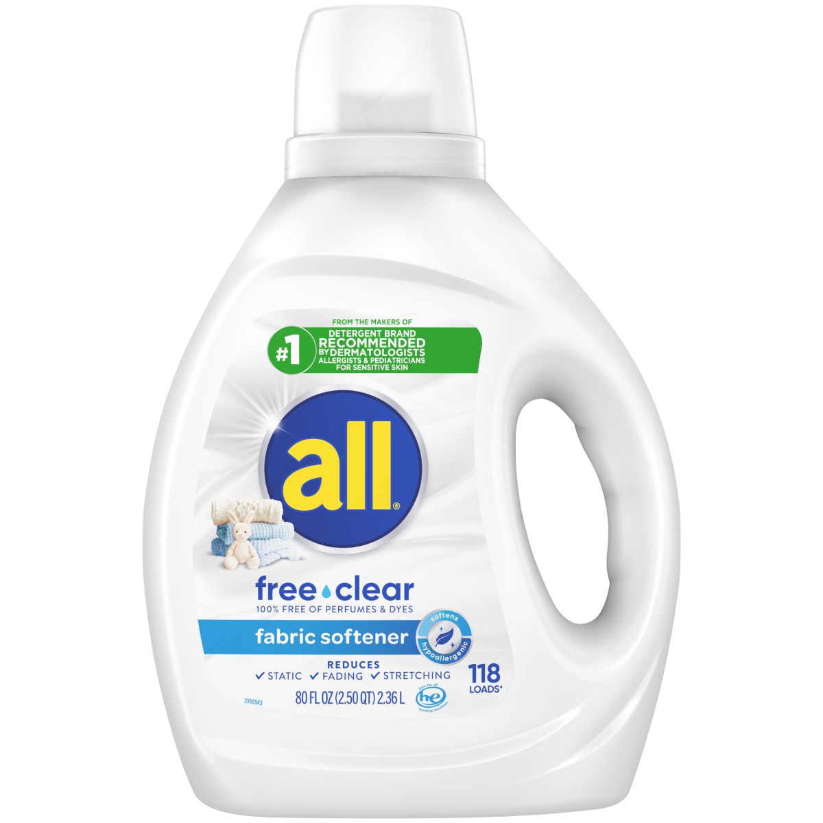 slide 1 of 5, ALL Liquid Fabric Softener, Free & Clear, 80 oz., 80 oz