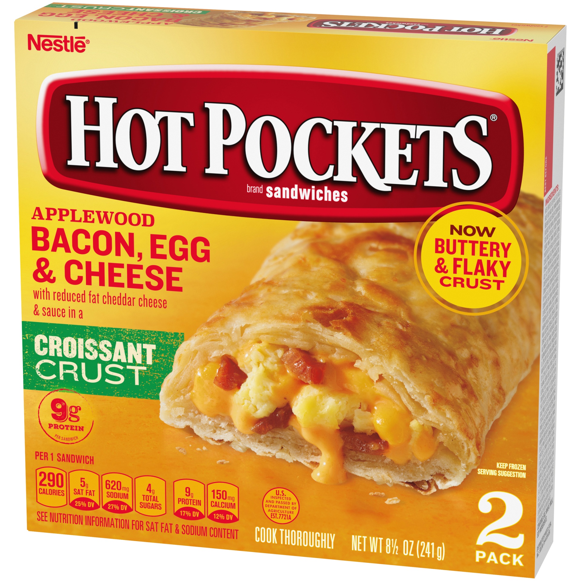 slide 4 of 10, Hot Pockets Applewood Bacon, Egg & Cheese Croissant Crust Frozen Breakfast Sandwiches, 2 ct; 9 oz