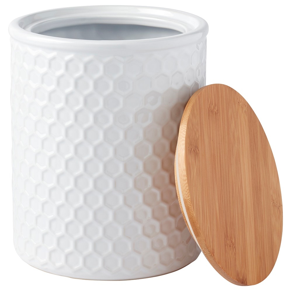 slide 1 of 1, Tabletops Unlimited Large Textured Canister - White, 1 ct