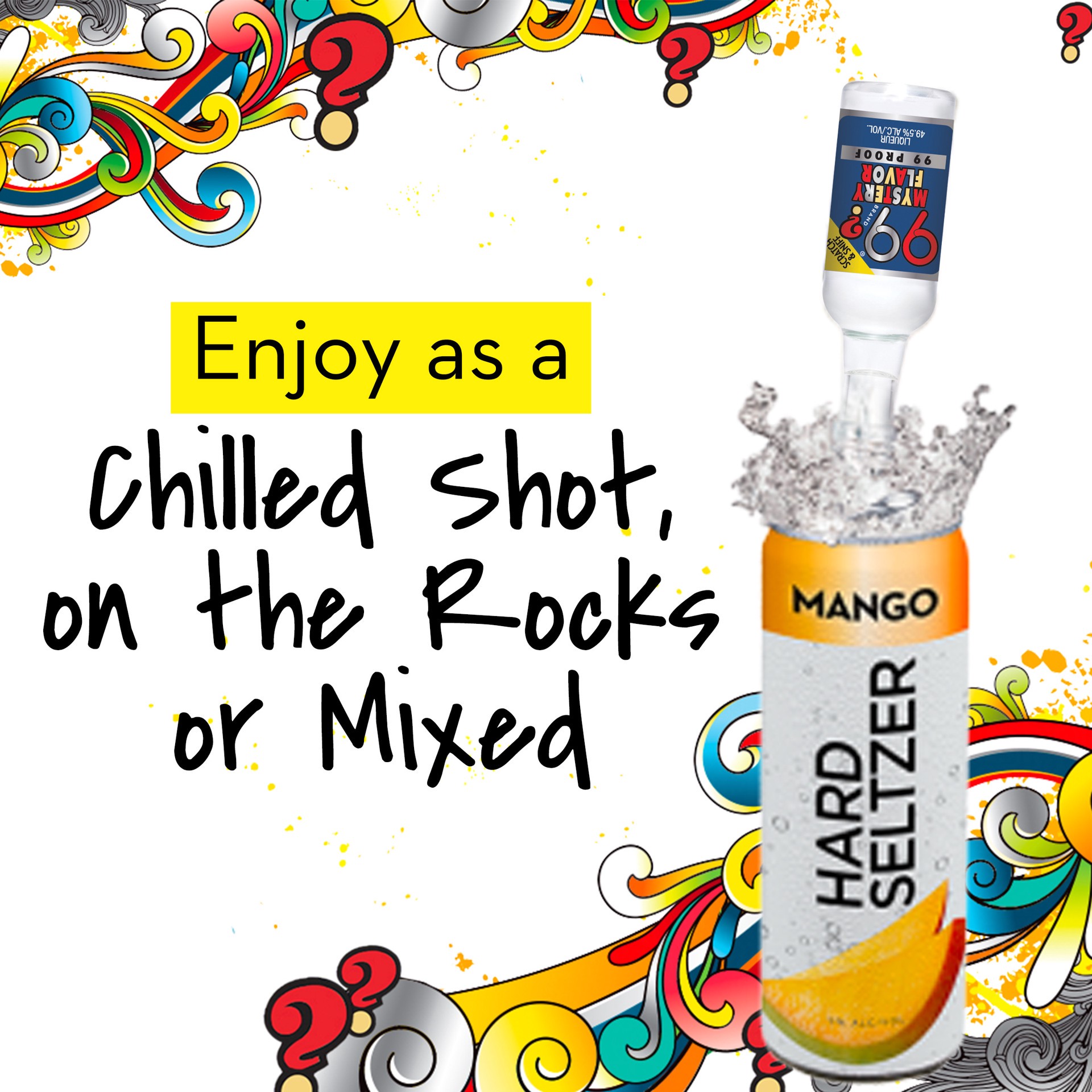 slide 3 of 5, 99 Brand Mystery Flavor Liqueur, 50 mL Bottle, 99 Proof, 50 ml