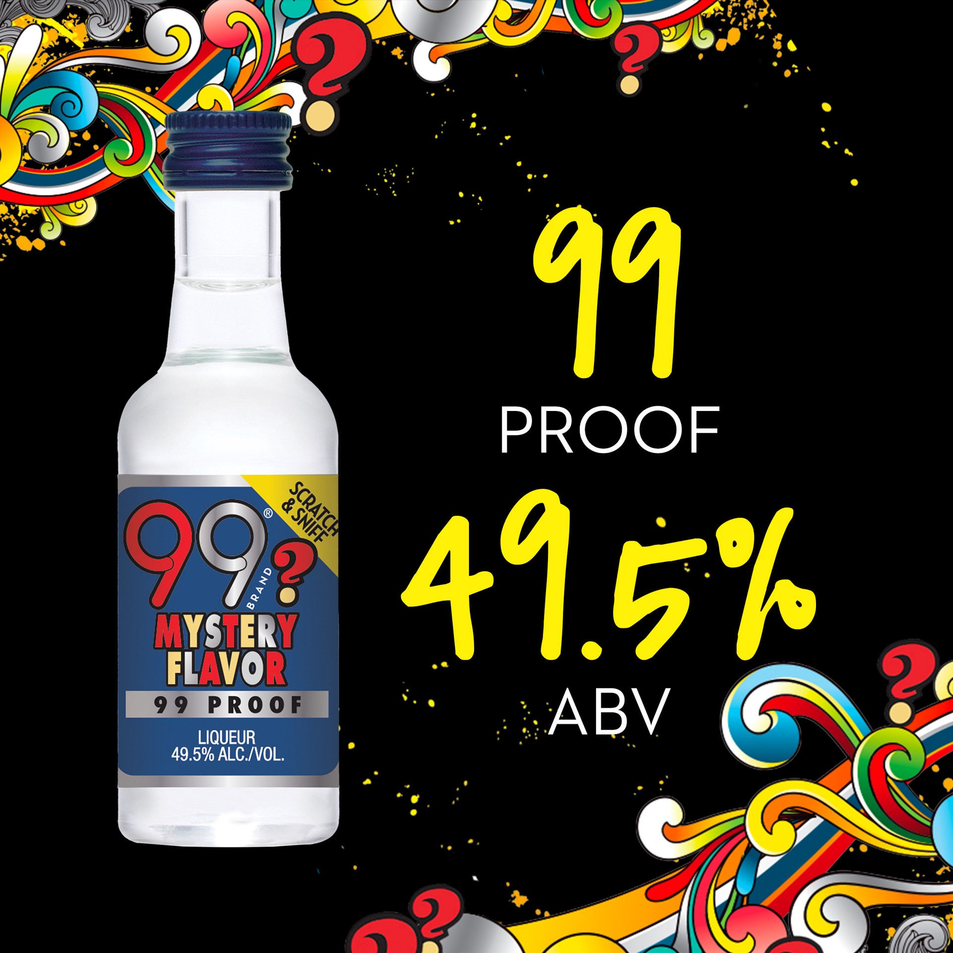 slide 4 of 5, 99 Brand Mystery Flavor Liqueur, 50 mL Bottle, 99 Proof, 50 ml