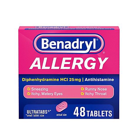 slide 1 of 1, Benadryl Allergy Tablets 25mg Ultratabs - 48 Count, 48 ct
