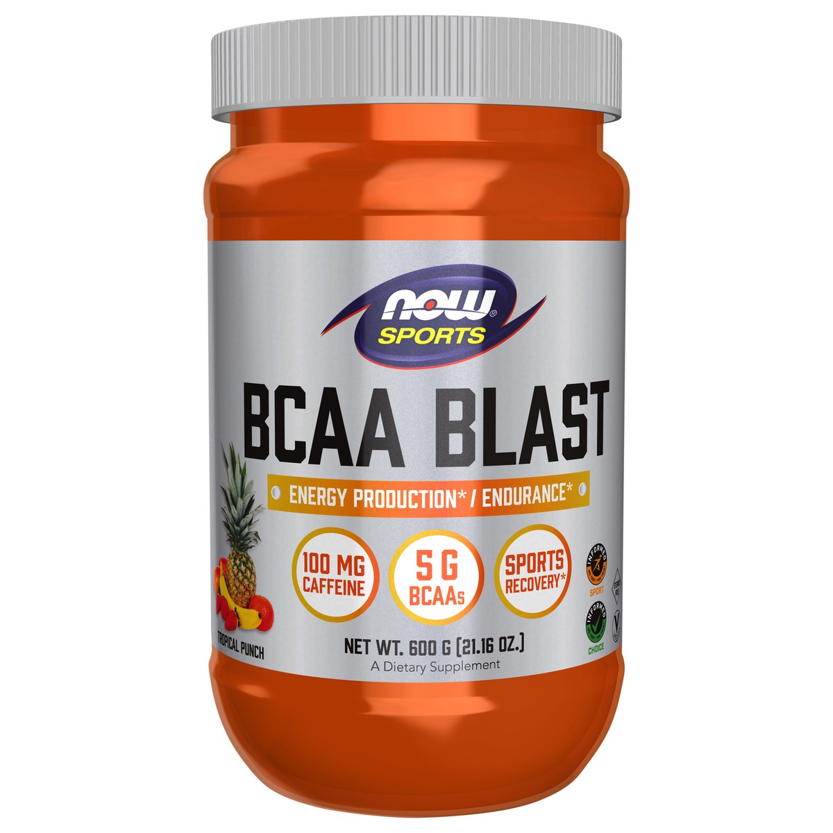 slide 1 of 8, NOW Sports Nutrition, BCAA Blast Powder BCAA Caffeine, Tropical Punch, 600-Grams, 600 gram