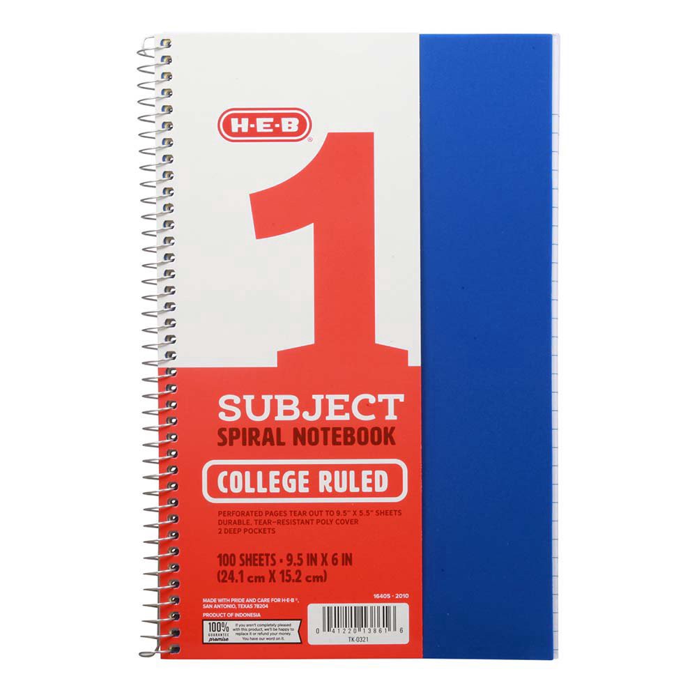 slide 1 of 1, H-E-B 1 Subject Blue Poly College-Ruled Notebook, 1 ct