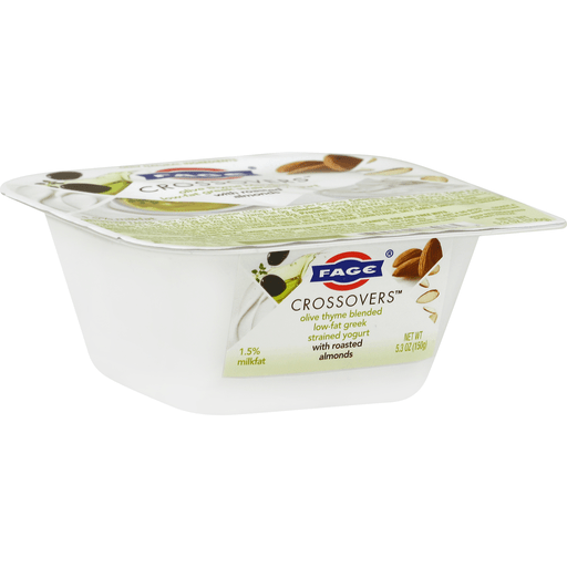 slide 1 of 1, Fage Crossovers Olive Thyme Blended Low-Fat Greek Strained Yogurt with Roasted Almonds, 5.3 oz