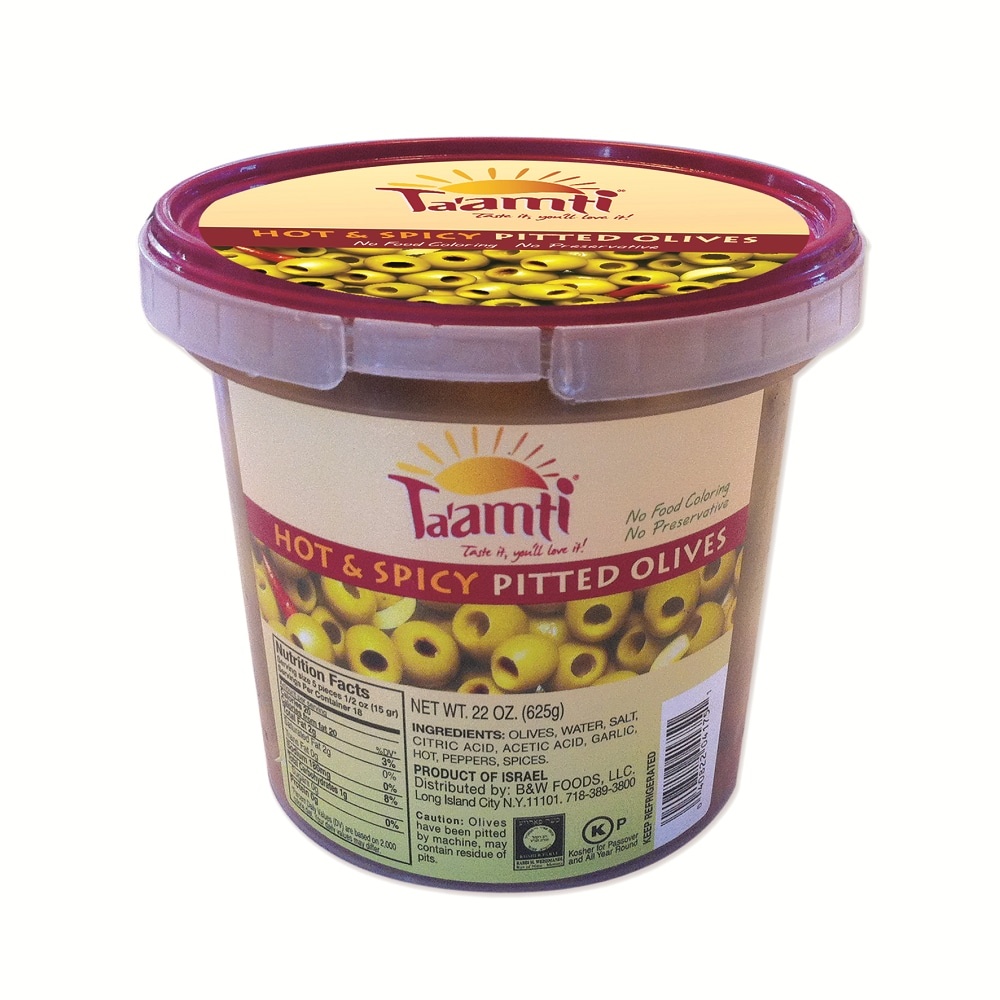 slide 1 of 1, Ta'amti Hot & Spicy Pitted Olives, 22 oz