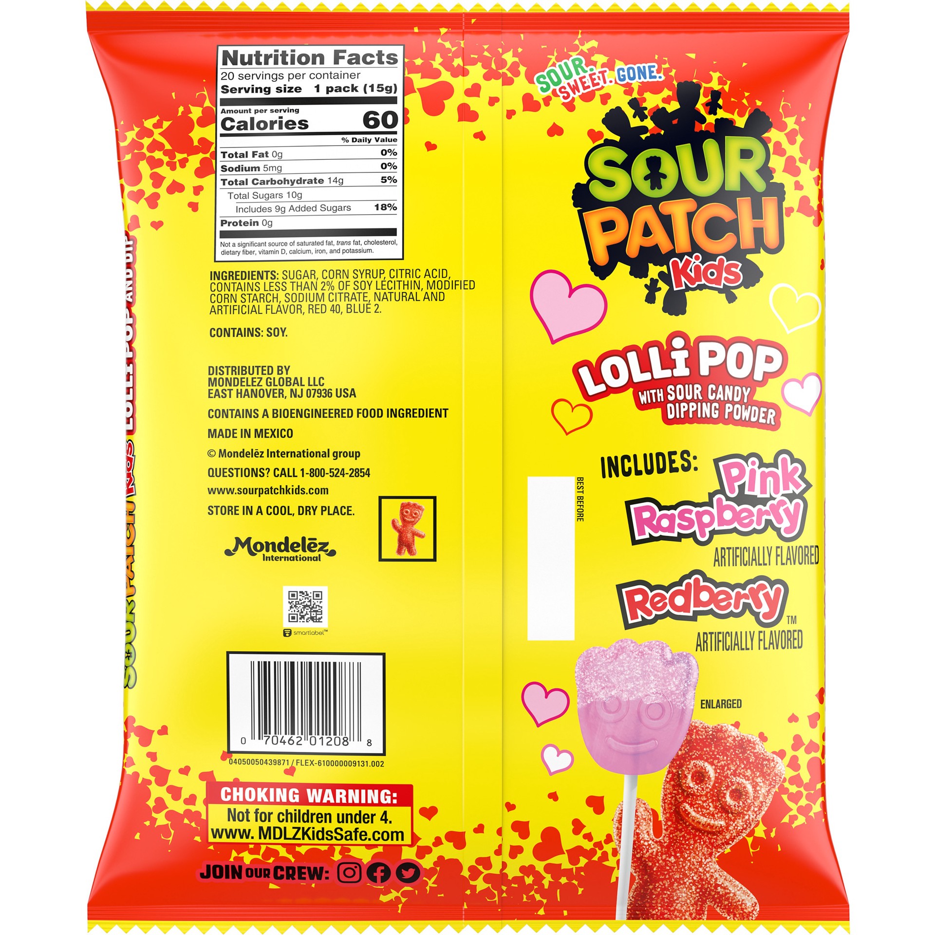 slide 3 of 5, SOUR PATCH KIDS Lollipop with Sour Candy Dipping Powder Valentines Day Candy, 20 Lollipops, 10.58 oz