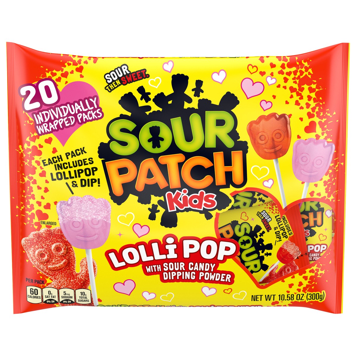 slide 1 of 5, SOUR PATCH KIDS Lollipop with Sour Candy Dipping Powder Valentines Day Candy, 20 Lollipops, 10.58 oz